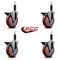 Service Caster 5'' Red Poly Swivel 1'' Expanding Stem Caster Set with Brake, 4PK SCC-EX20S514-PPUB-RED-PLB-1-4 - alternate 2